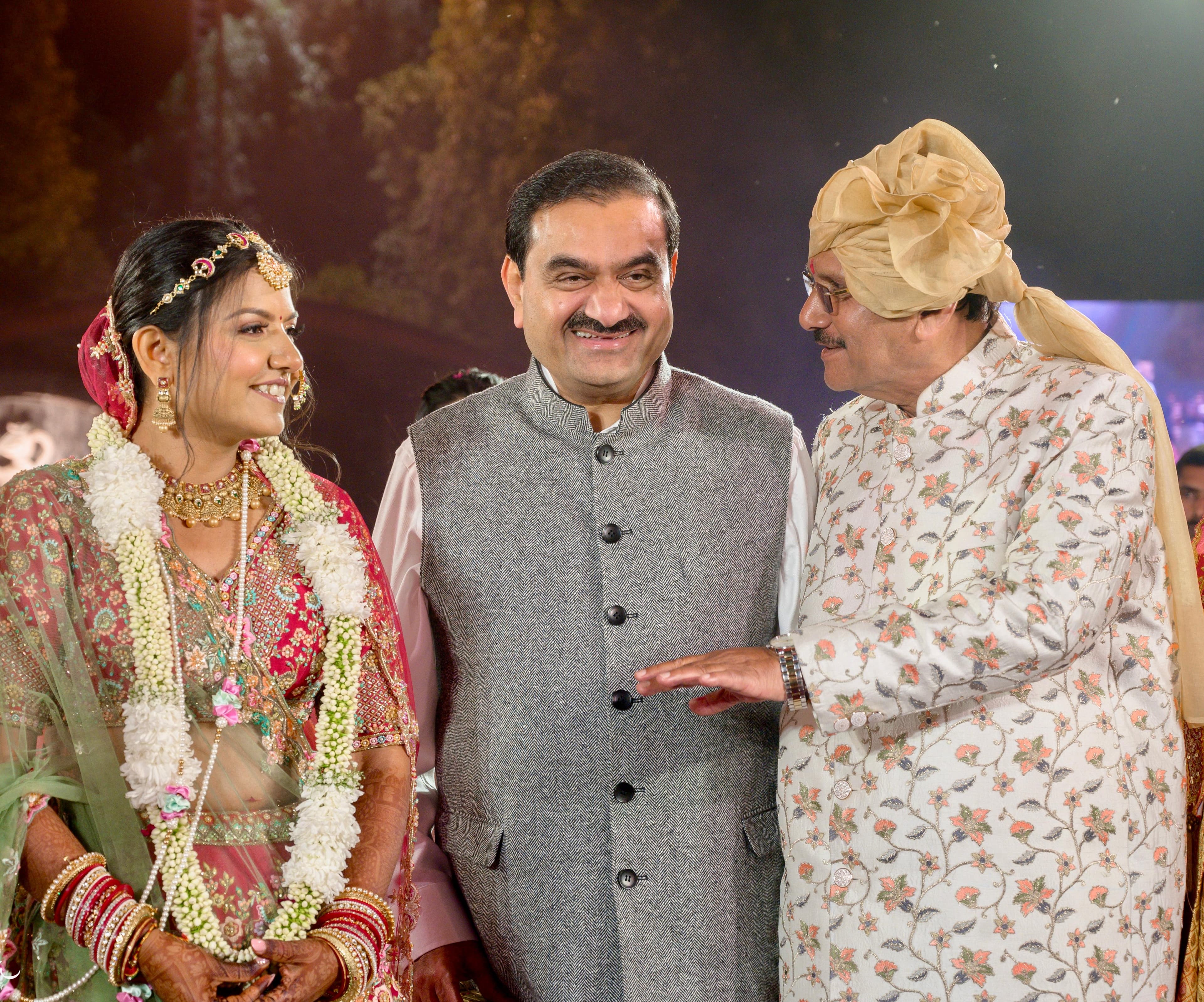 Shri Gautam Adani with Dr. Dhara Dani and her father at her wedding ceremony